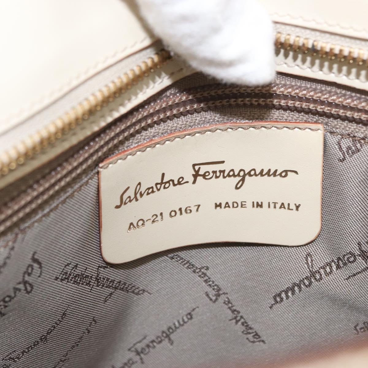 Salvatore Ferragamo Gancini Hand Bag Leather 2way Ivory Gold Auth 172181