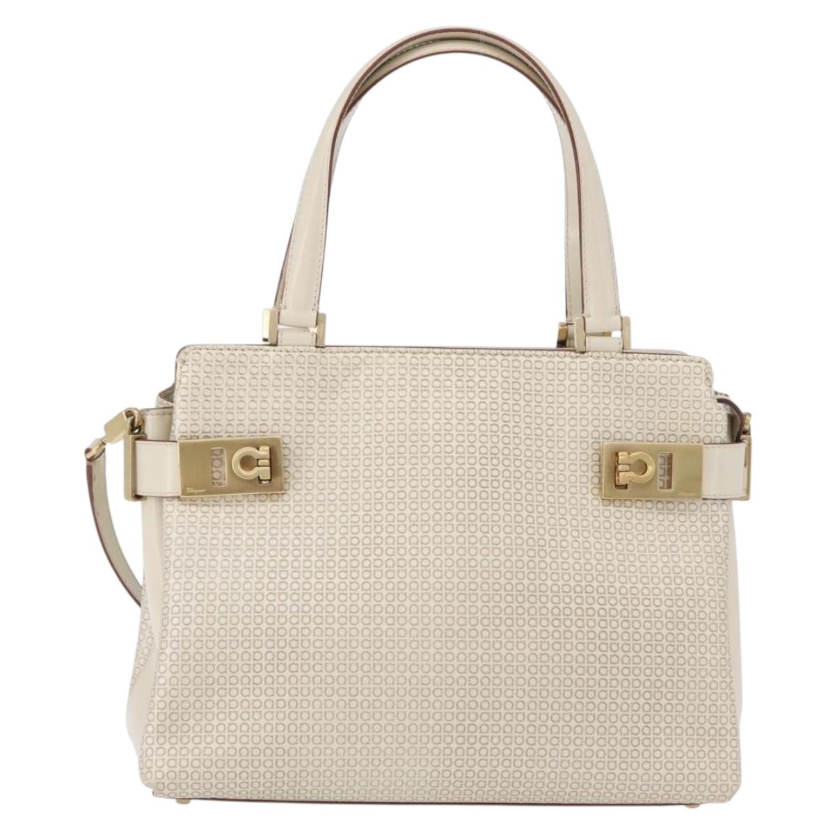 Salvatore Ferragamo Gancini Hand Bag Leather 2way Ivory Gold Auth 172181