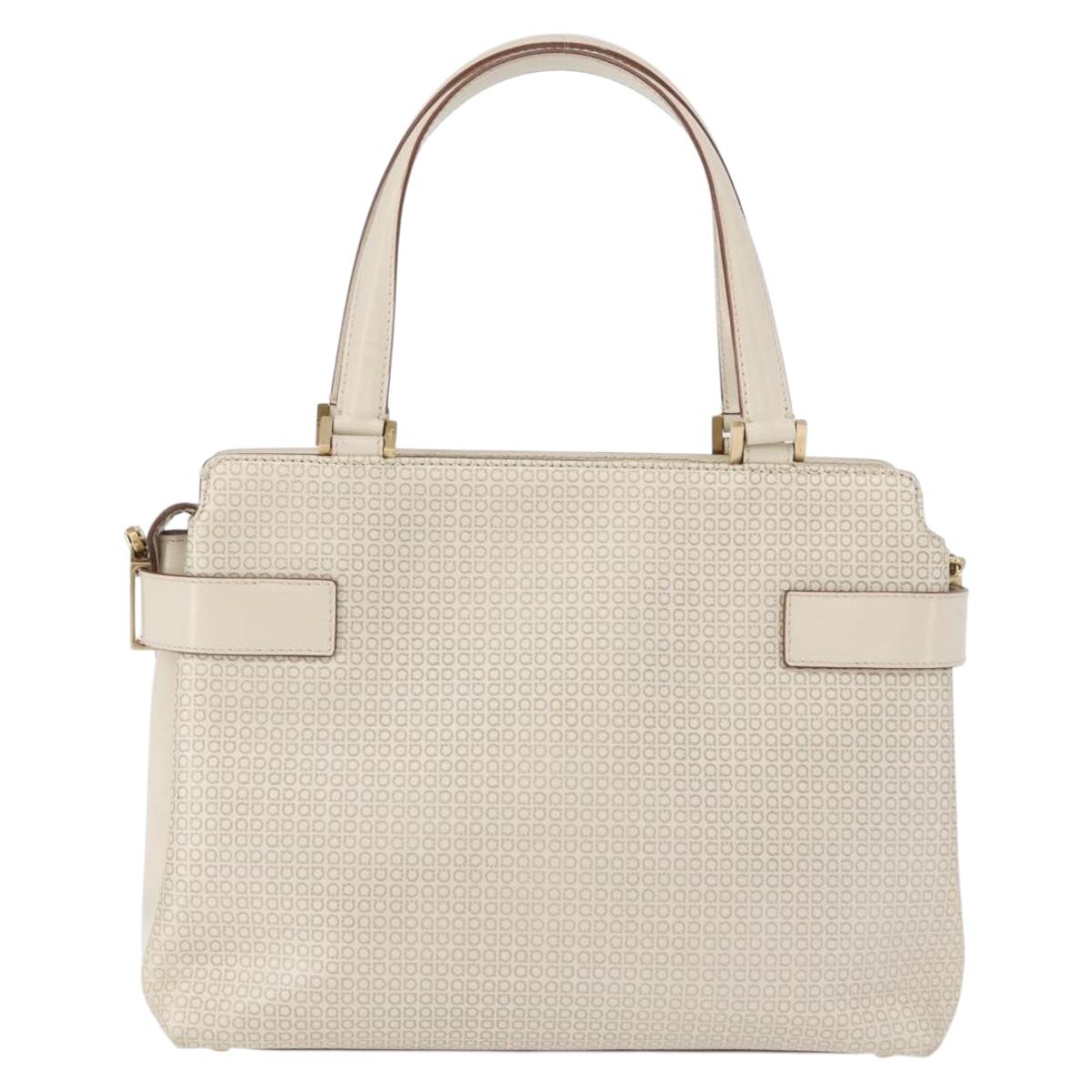 Salvatore Ferragamo Gancini Hand Bag Leather 2way Ivory Gold Auth 172181