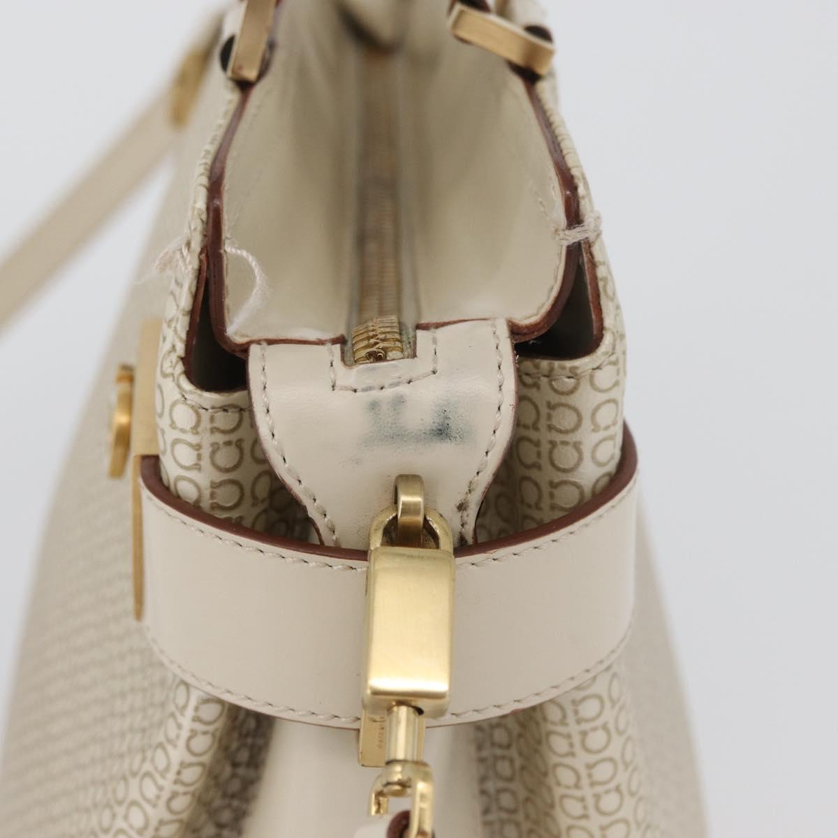 Salvatore Ferragamo Gancini Hand Bag Leather 2way Ivory Gold Auth 172181