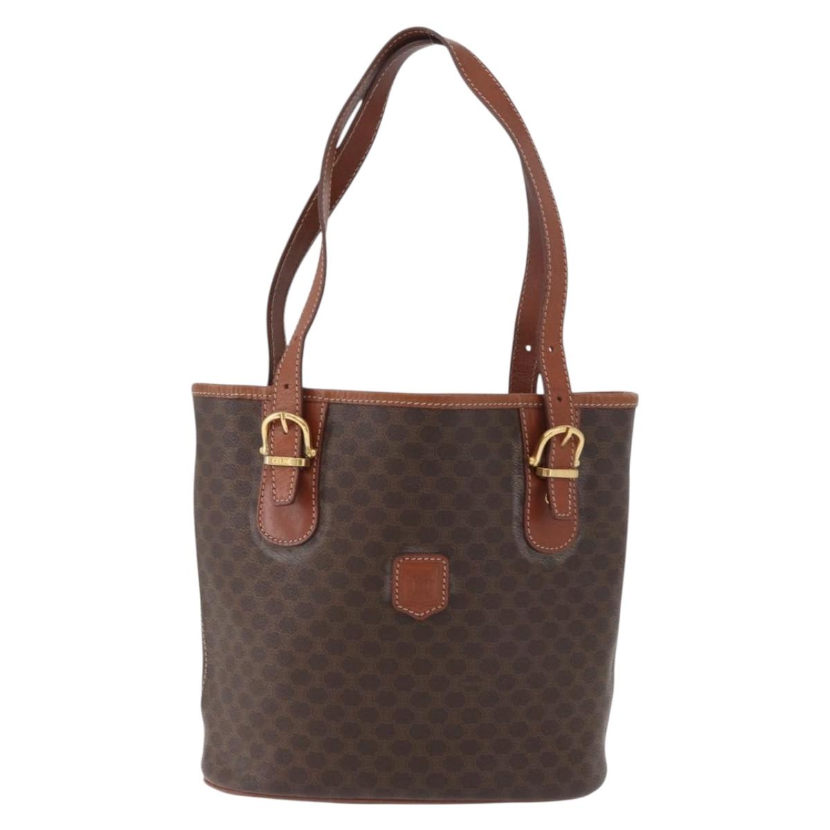 CELINE Macadam Canvas Tote Bag PVC Leather Brown Gold Auth 172185