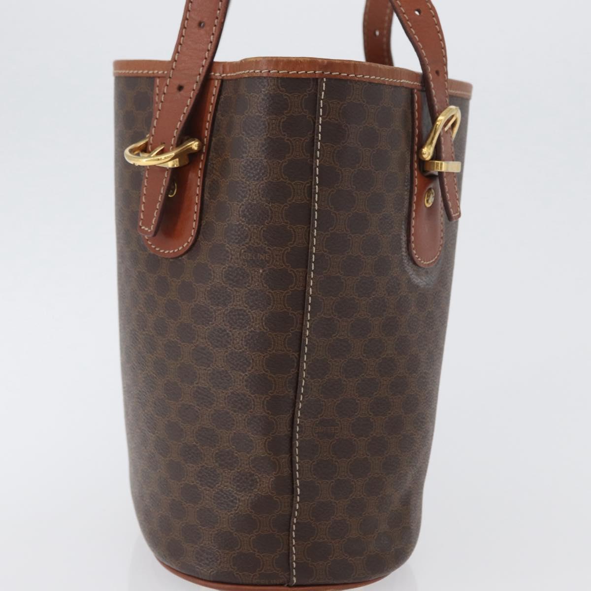 CELINE Macadam Canvas Tote Bag PVC Leather Brown Gold Auth 172185