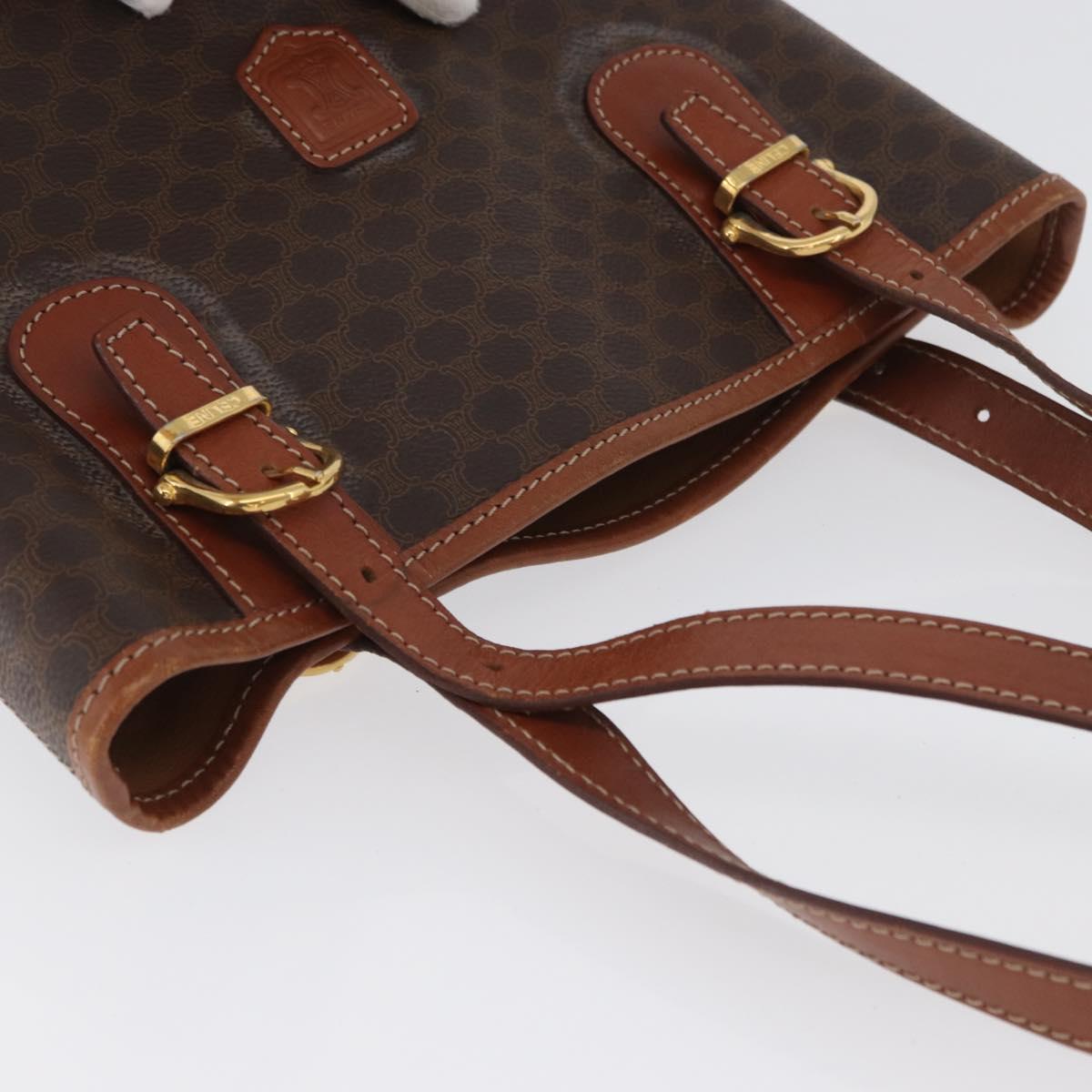 CELINE Macadam Canvas Tote Bag PVC Leather Brown Gold Auth 172185