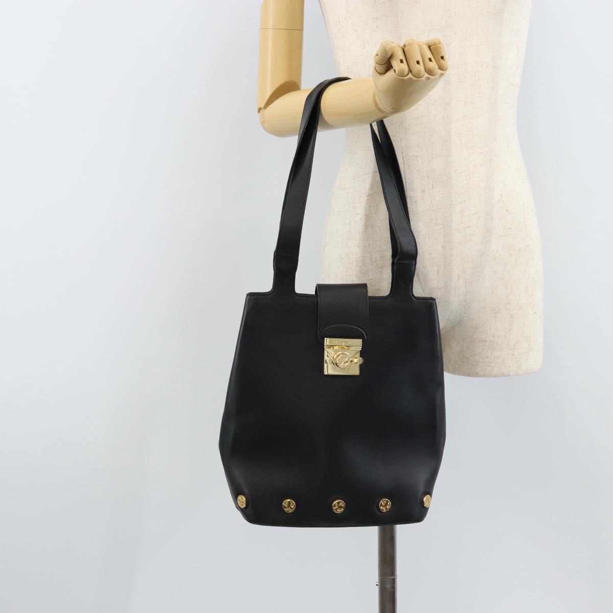 Salvatore Ferragamo Tote Bag Leather Black Gold Auth 172187