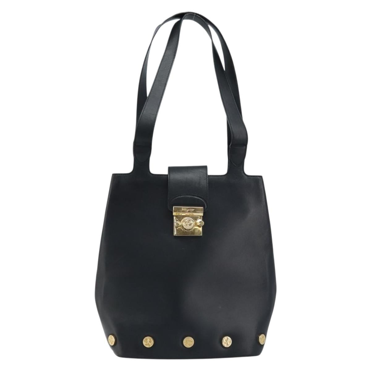 Salvatore Ferragamo Tote Bag Leather Black Gold Auth 172187