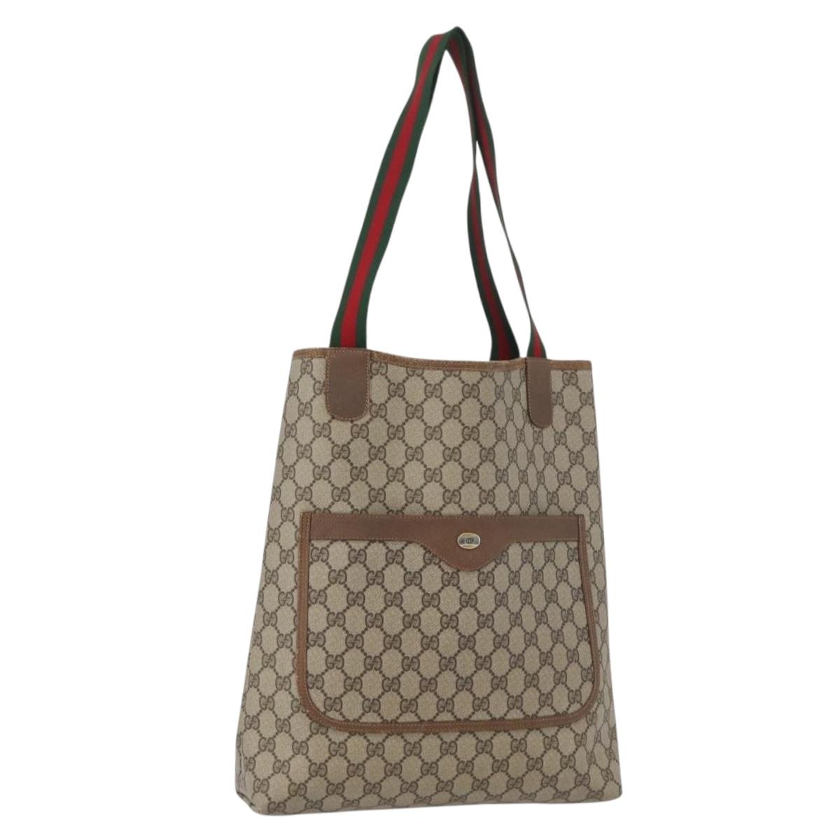 GUCCI GG Supreme Web Sherry Line Tote Bag PVC Beige Red 39 02 003 Auth 172201