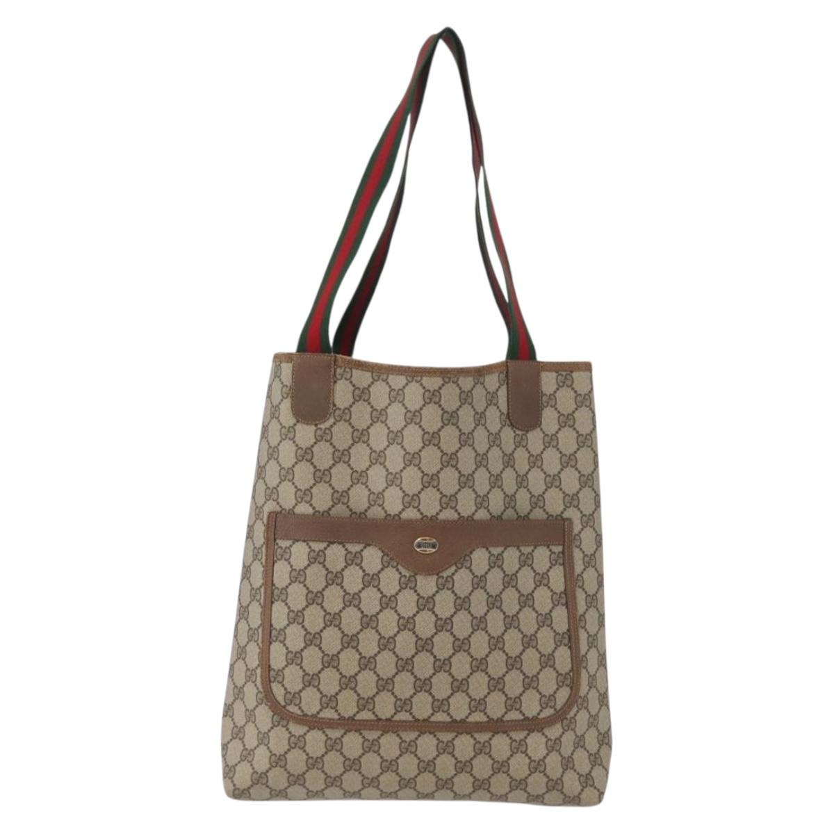GUCCI GG Supreme Web Sherry Line Tote Bag PVC Beige Red 39 02 003 Auth 172201