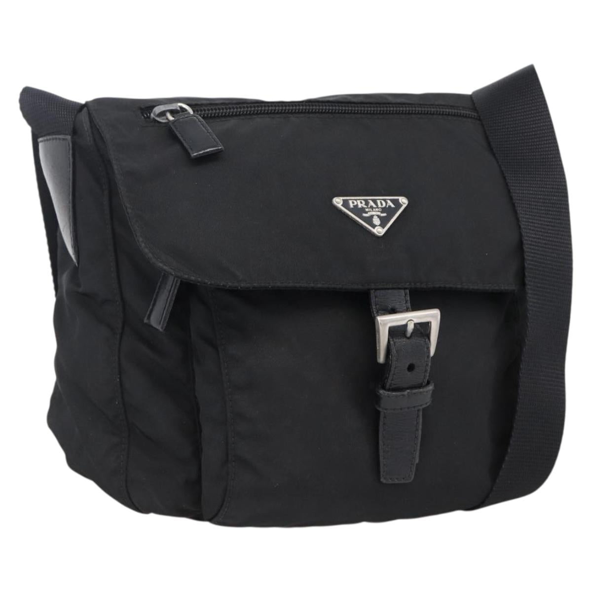 PRADA Shoulder Bag Nylon Silver Black Auth 172209