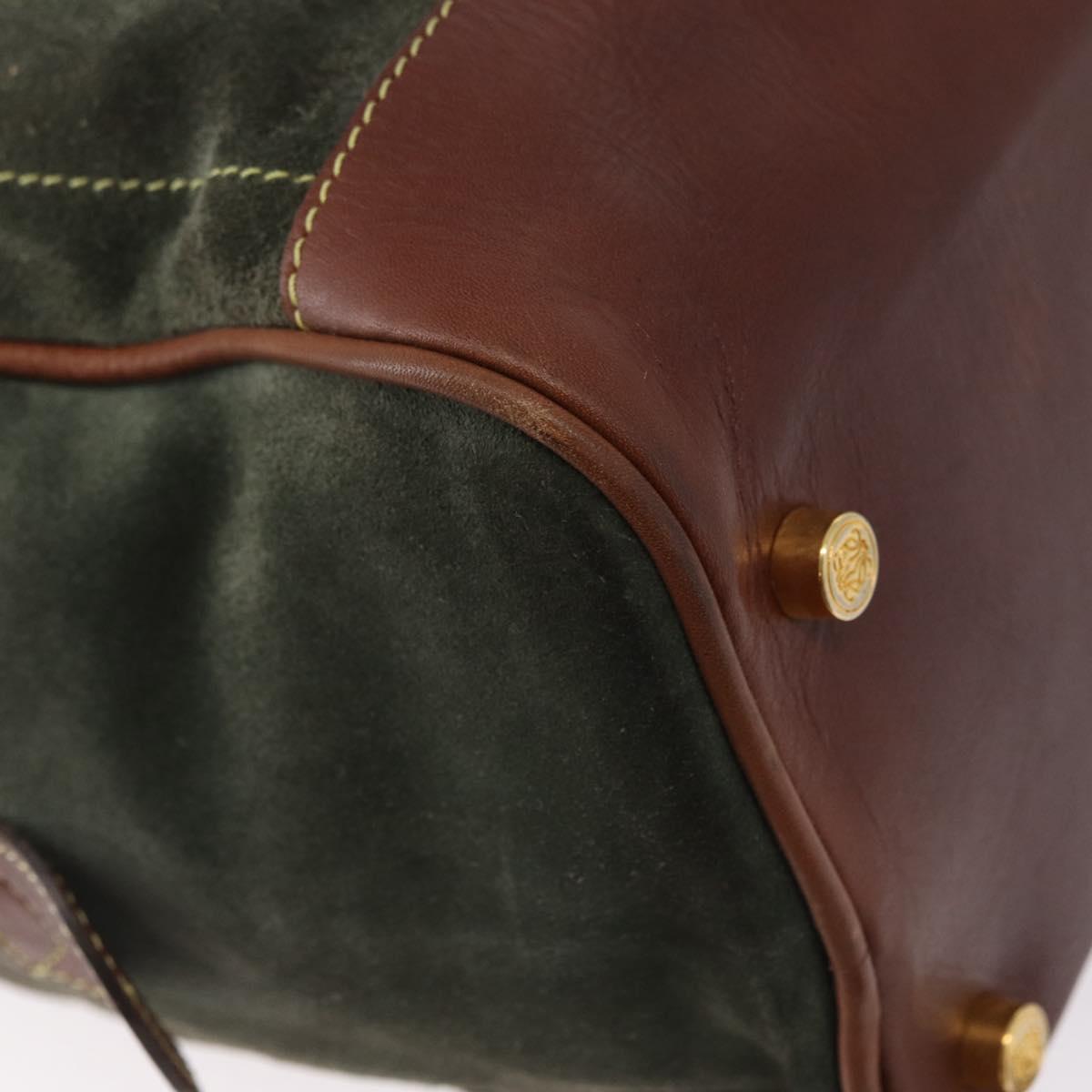 LOEWE Anagram Hand Bag Suede Green Gold Auth 172213