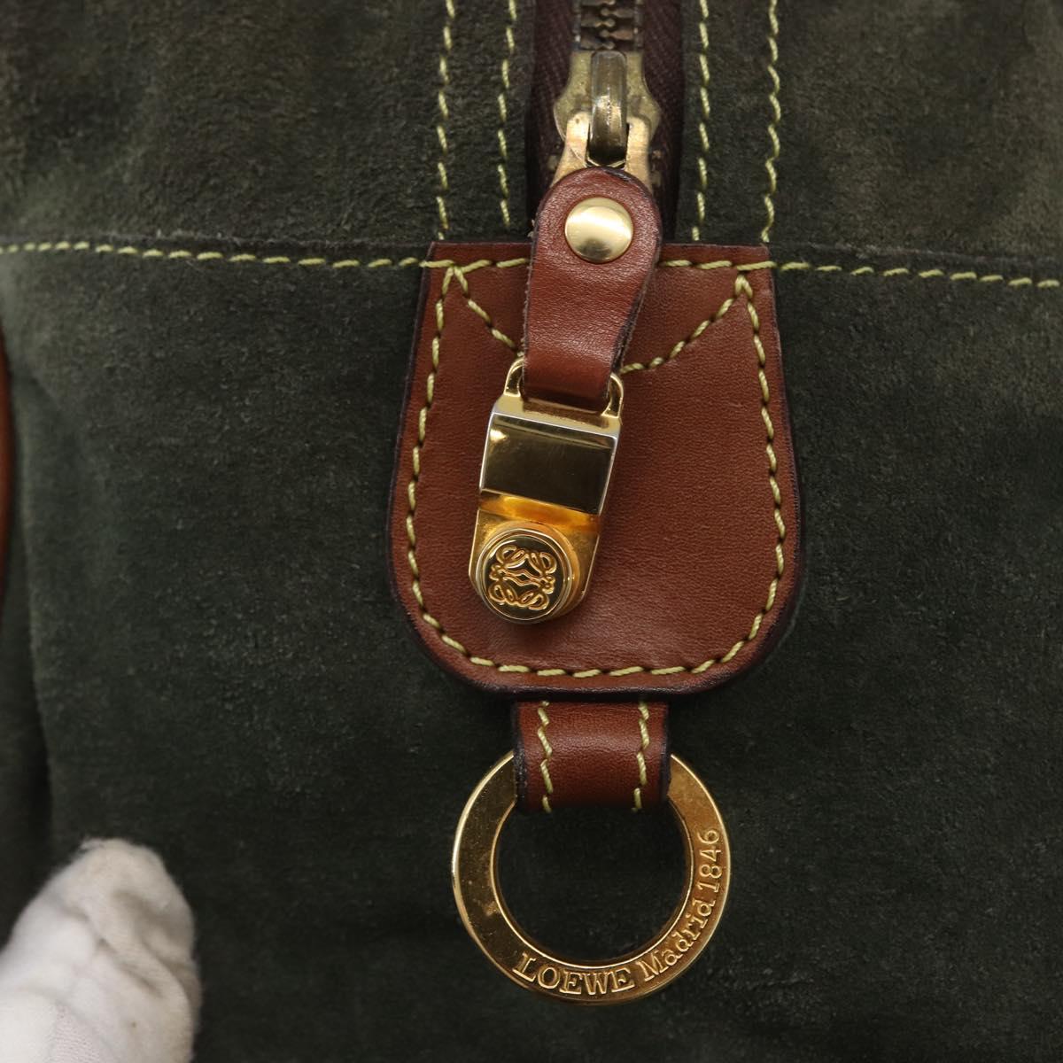 LOEWE Anagram Hand Bag Suede Green Gold Auth 172213