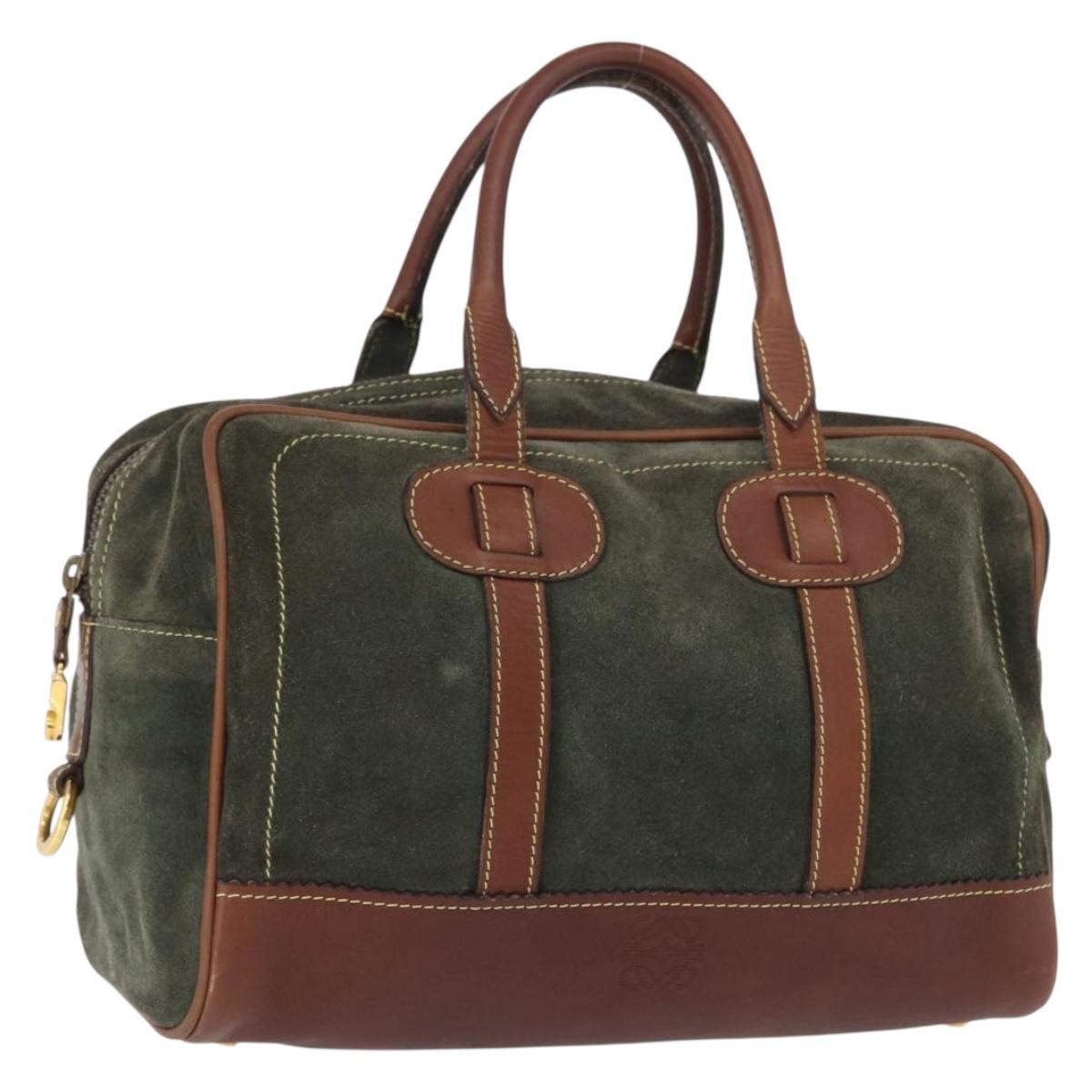 LOEWE Anagram Hand Bag Suede Green Gold Auth 172213