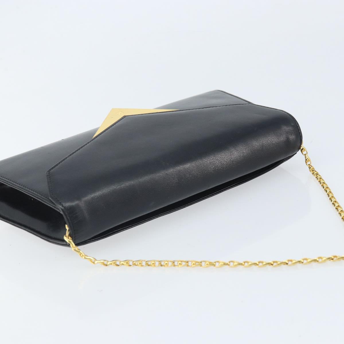 GIVENCHY Chain Hand Bag Leather Black Gold Auth 172216