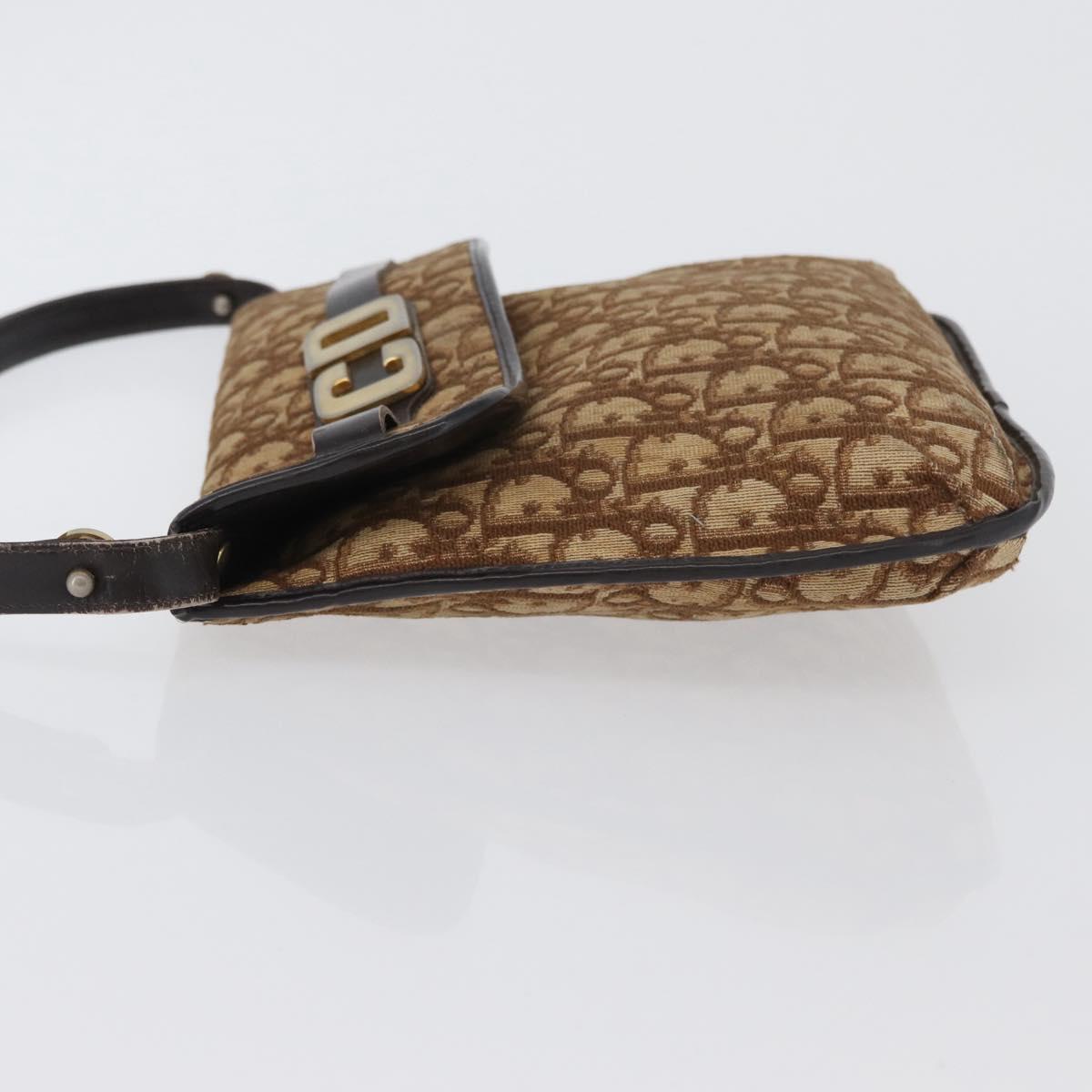 Christian Dior Trotter Canvas Shoulder Bag Brown Gold Auth 172219