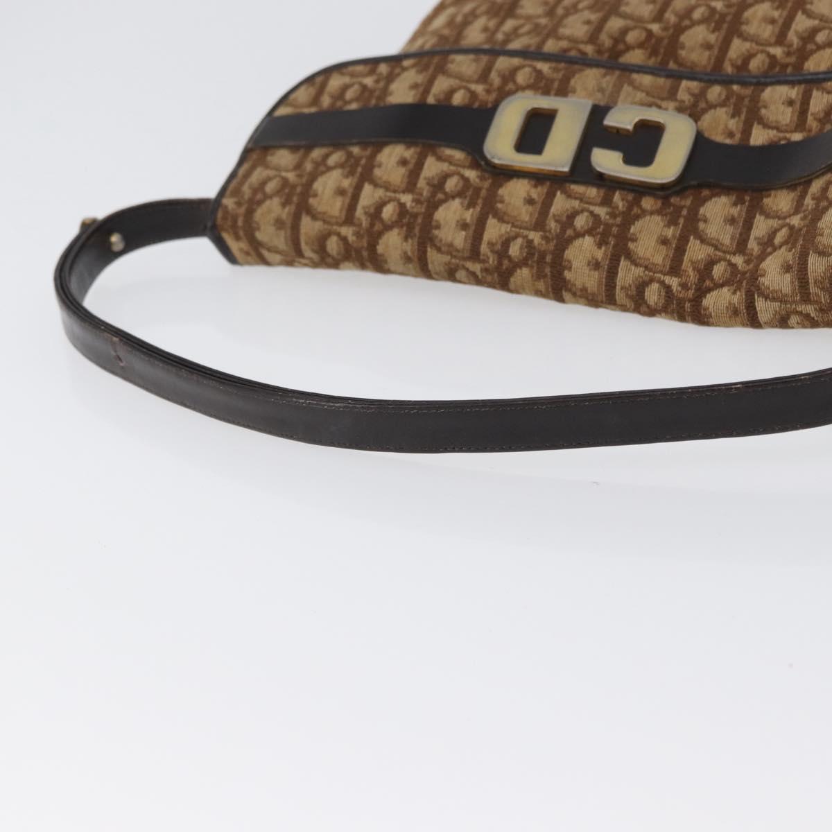 Christian Dior Trotter Canvas Shoulder Bag Brown Gold Auth 172219