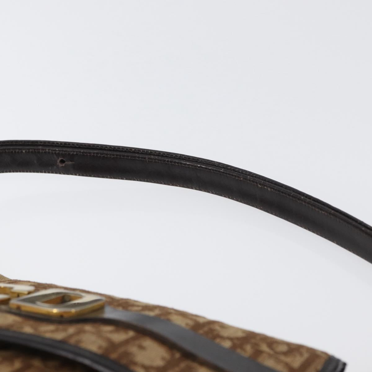 Christian Dior Trotter Canvas Shoulder Bag Brown Gold Auth 172219