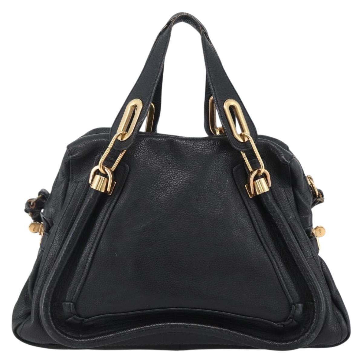 Chloe Hand Bag Leather 2way Black Gold Auth 172220