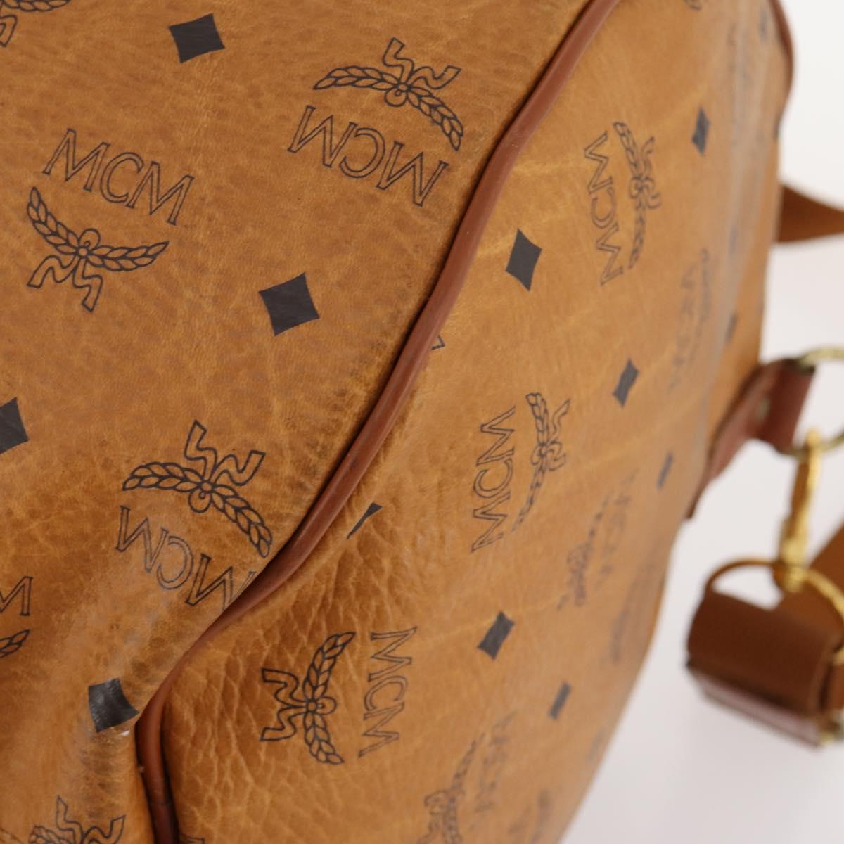 MCM Logogram Vicetos Boston Bag PVC 2way Brown Gold Auth 172221