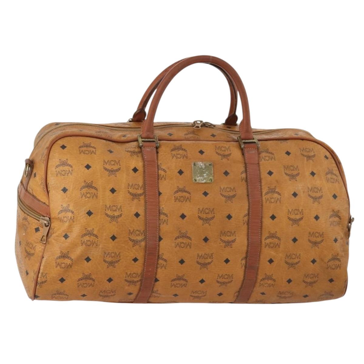 MCM Logogram Vicetos Boston Bag PVC 2way Brown Gold Auth 172222