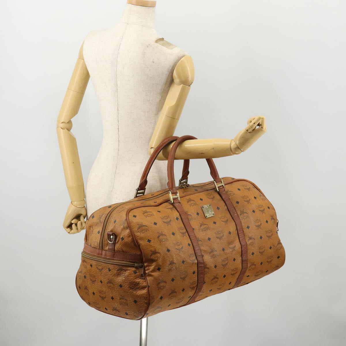 MCM Logogram Vicetos Boston Bag PVC 2way Brown Gold Auth 172222