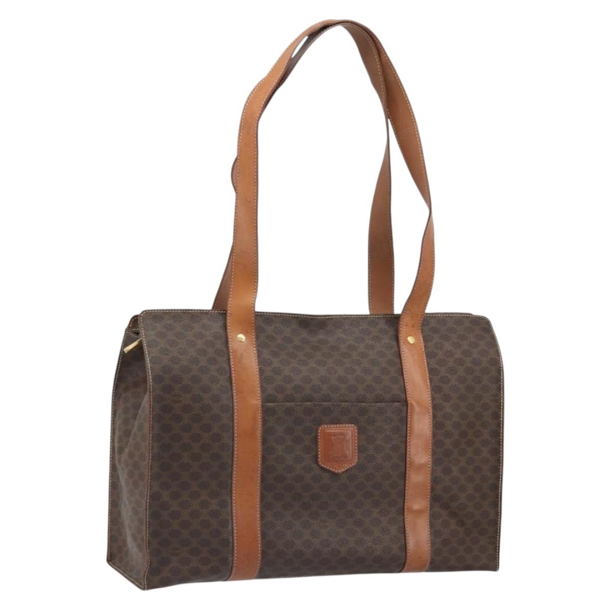 CELINE Macadam Canvas Tote Bag PVC Leather Brown Gold Auth 172223
