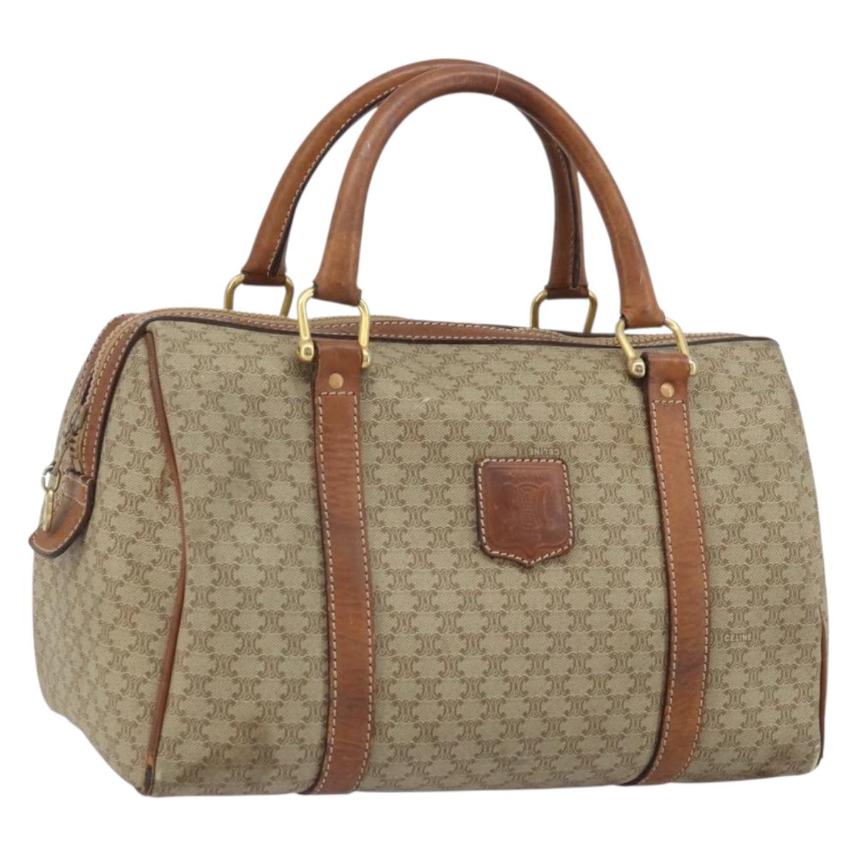 CELINE Macadam Canvas Hand Bag PVC Leather Beige Gold Auth 172224
