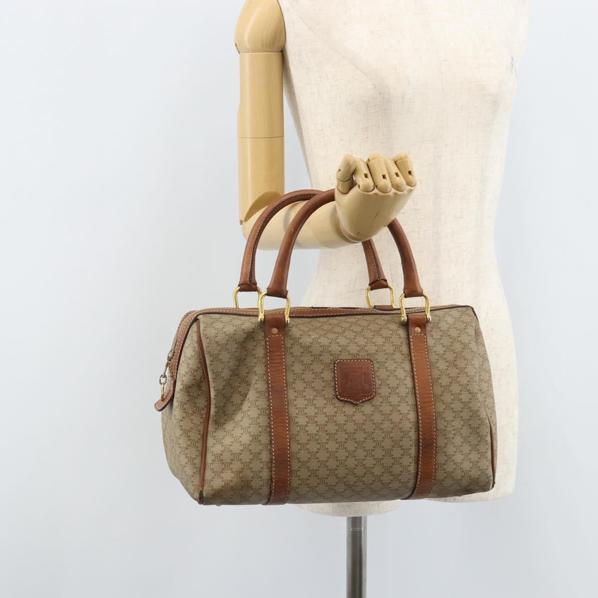 CELINE Macadam Canvas Hand Bag PVC Leather Beige Gold Auth 172224