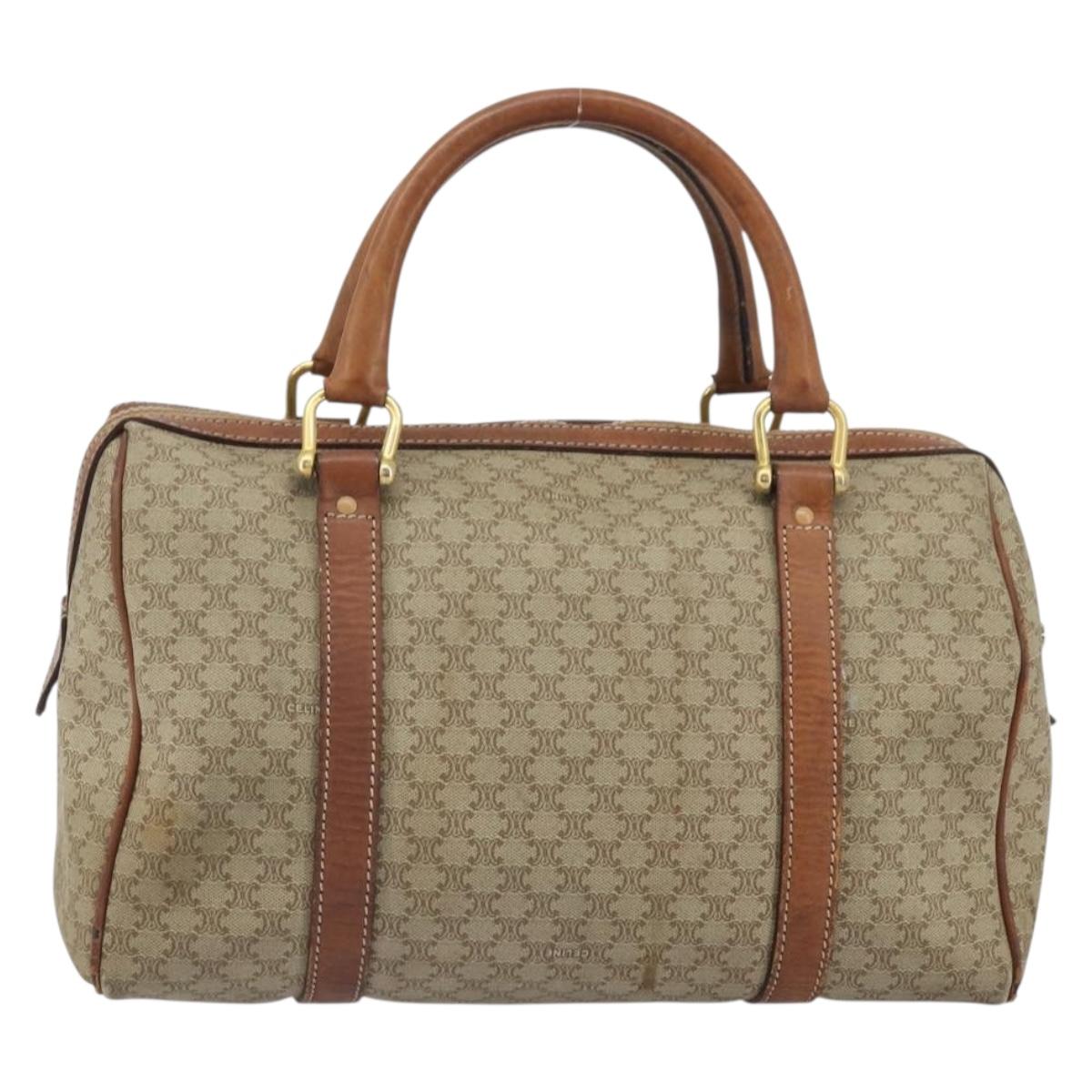 CELINE Macadam Canvas Hand Bag PVC Leather Beige Gold Auth 172224