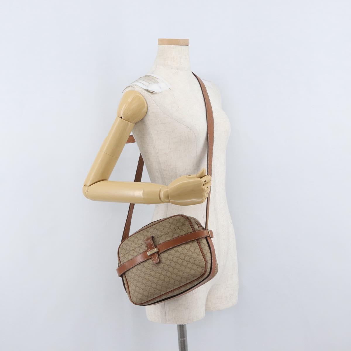 CELINE Macadam Canvas Shoulder Bag PVC Leather Beige Gold Auth 172225