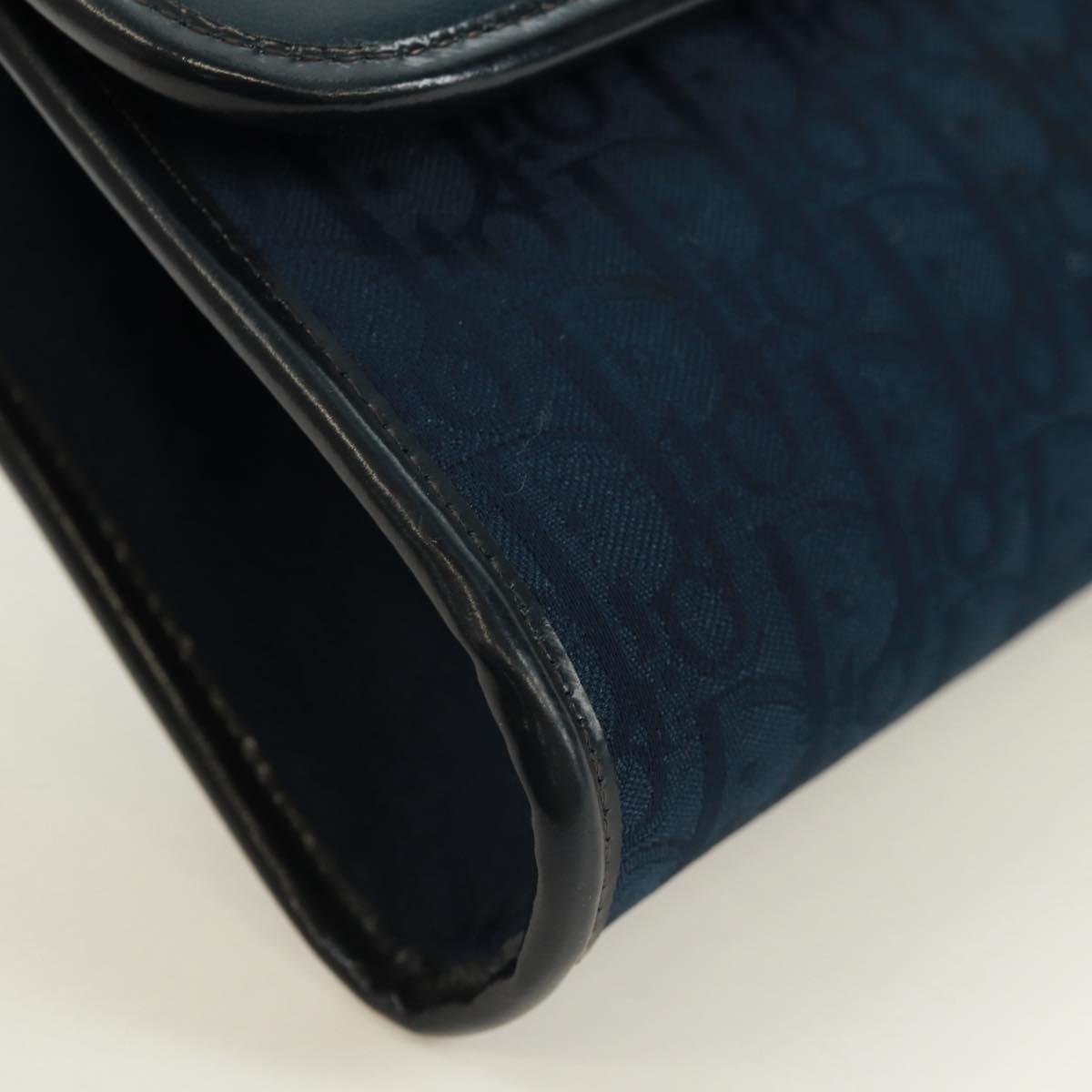 Christian Dior Chain Trotter Canvas Shoulder Bag Navy Gold Auth 172233V
