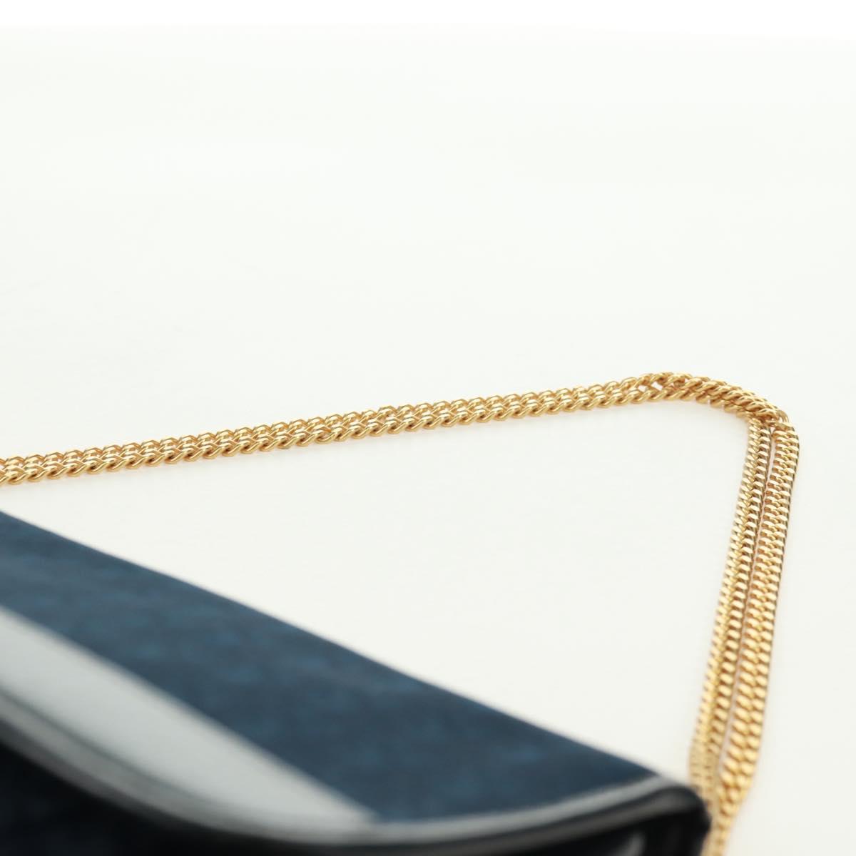 Christian Dior Chain Trotter Canvas Shoulder Bag Navy Gold Auth 172233V