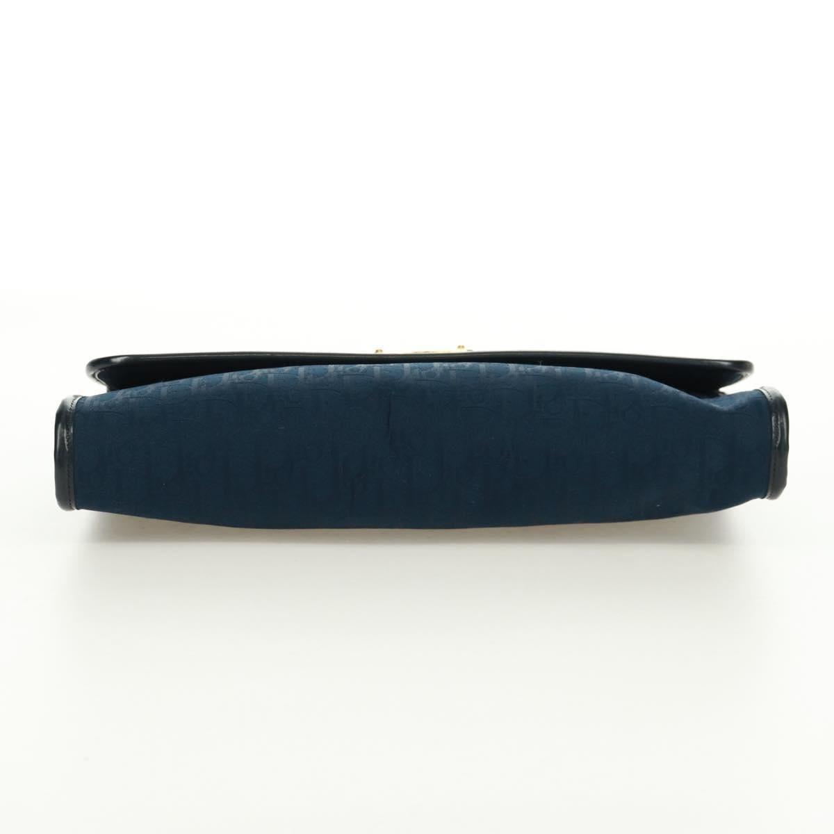 Christian Dior Chain Trotter Canvas Shoulder Bag Navy Gold Auth 172233V