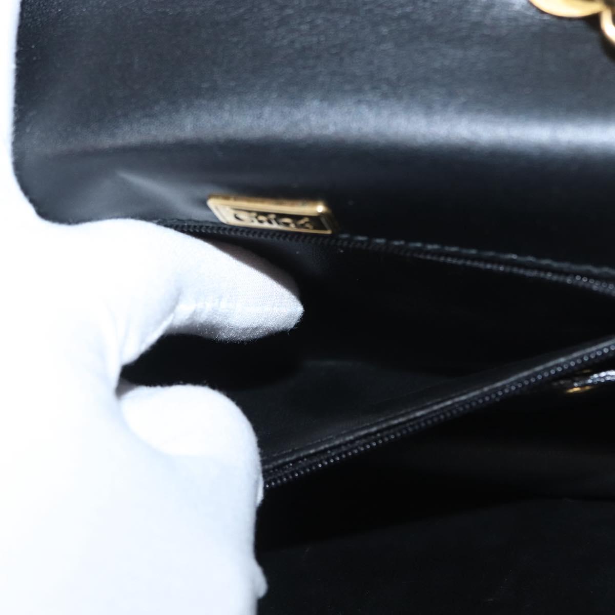 Chloe Chain Shoulder Bag Leather Black Gold Auth 172236