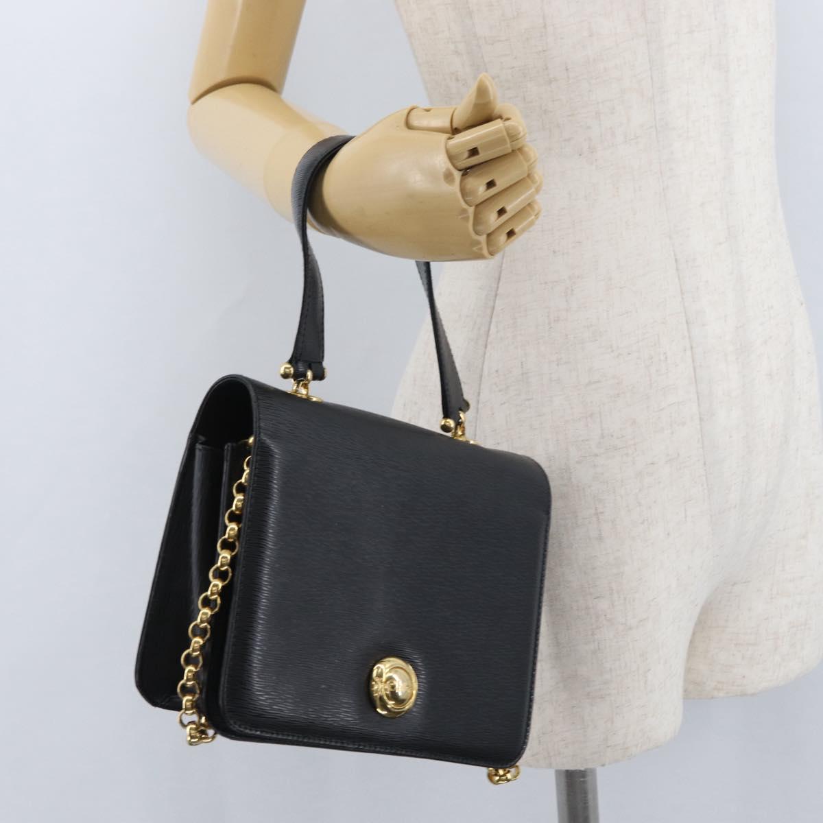 Chloe Chain Shoulder Bag Leather Black Gold Auth 172236