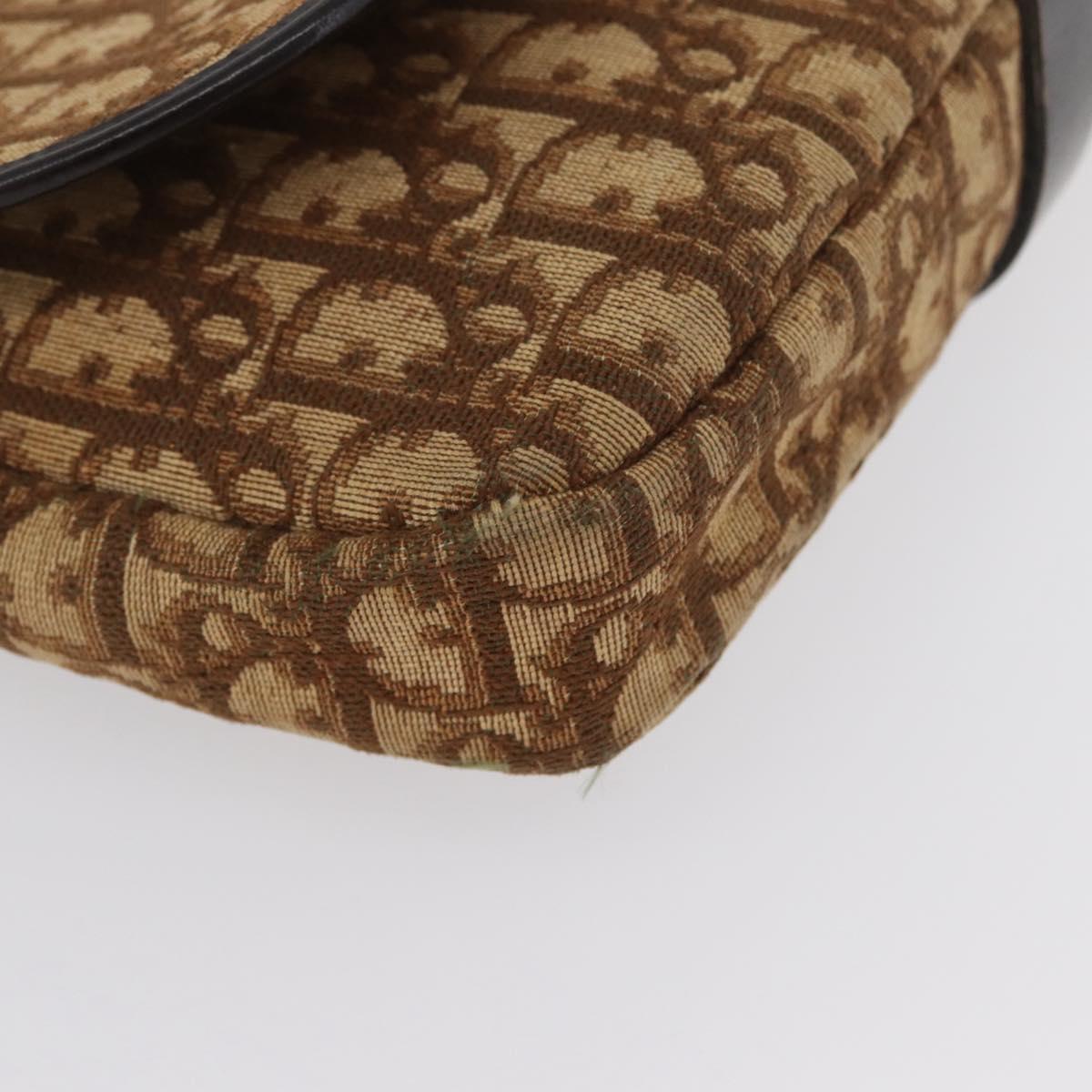 Christian Dior Trotter Canvas Shoulder Bag Brown Gold Auth 172238