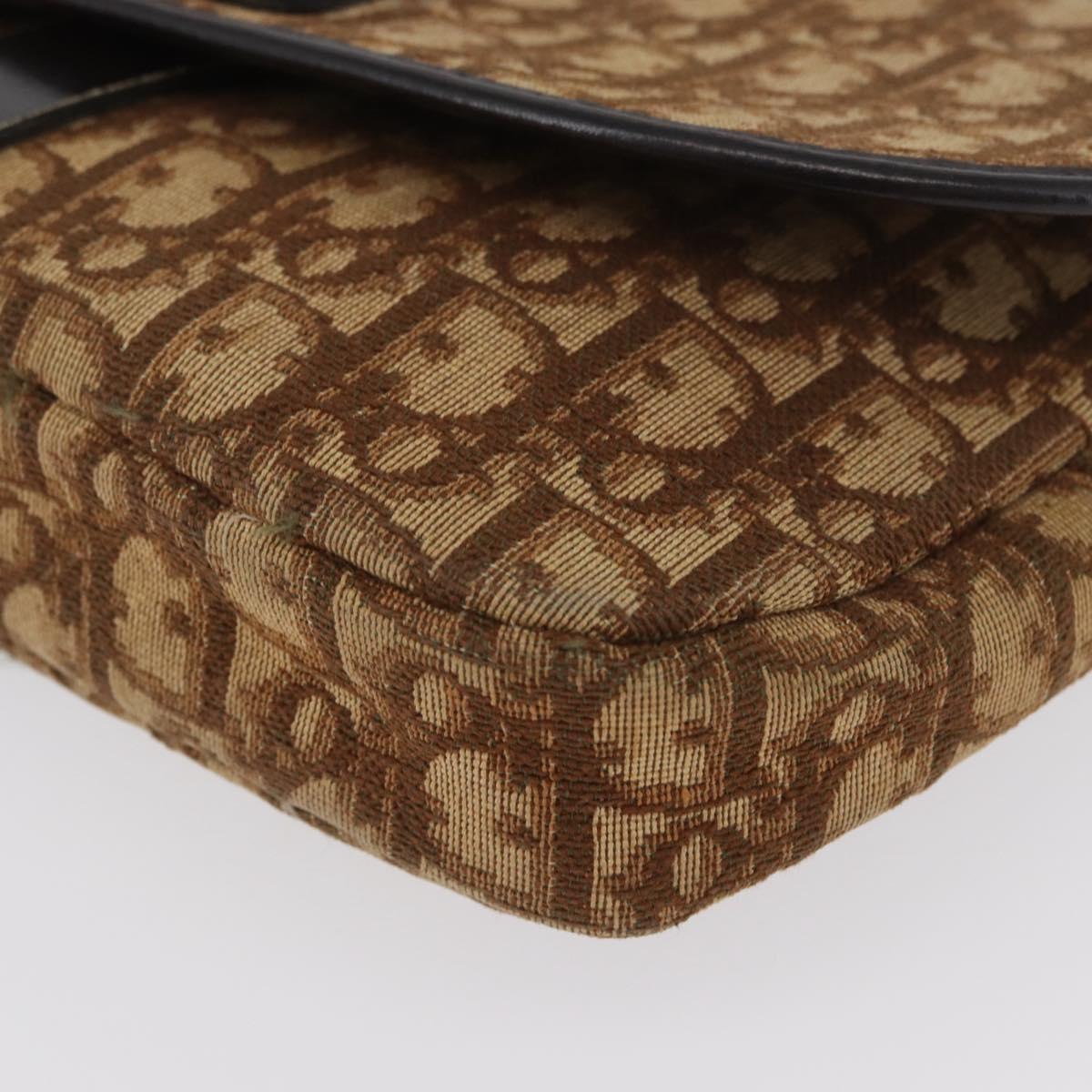 Christian Dior Trotter Canvas Shoulder Bag Brown Gold Auth 172238