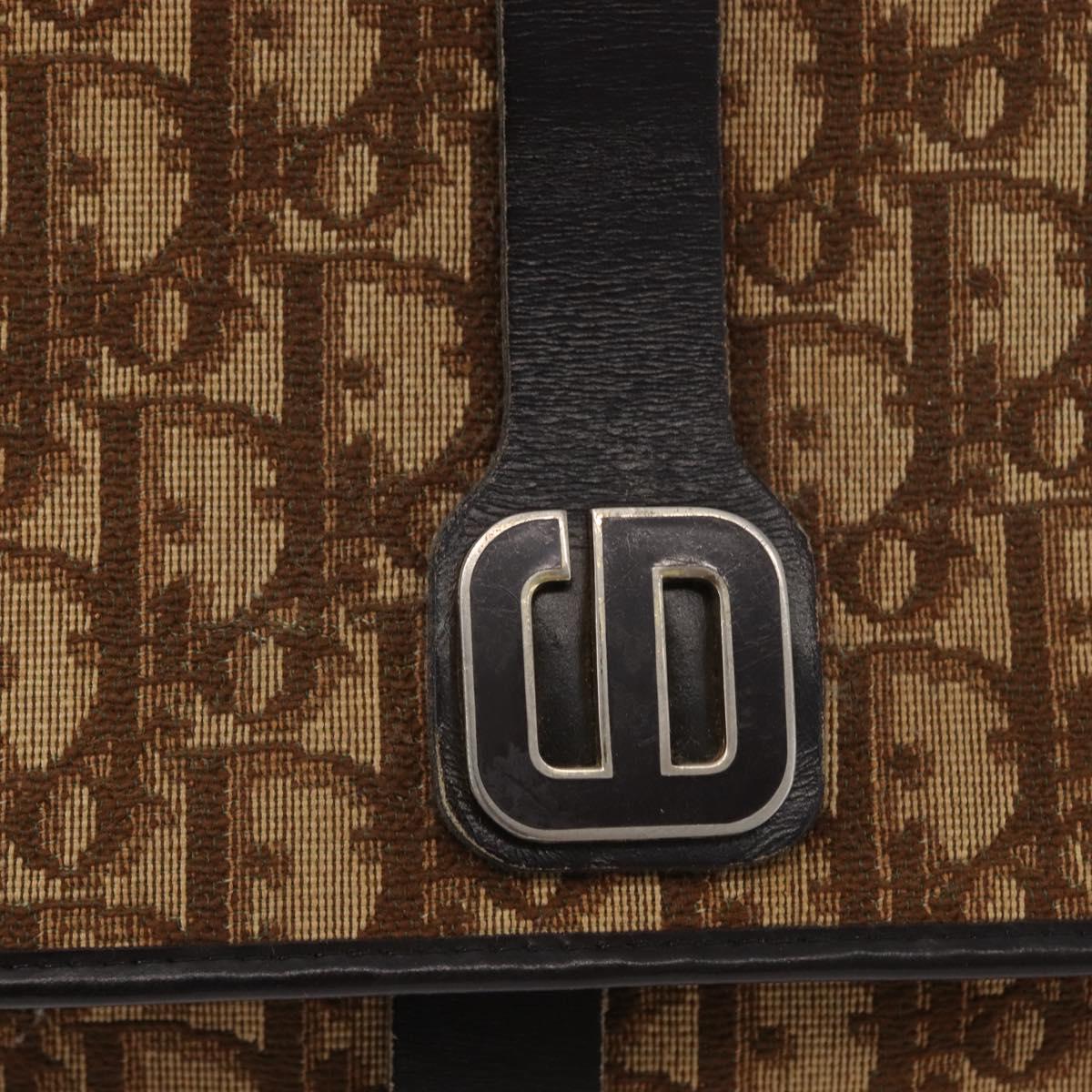 Christian Dior Trotter Canvas Shoulder Bag Brown Gold Auth 172238