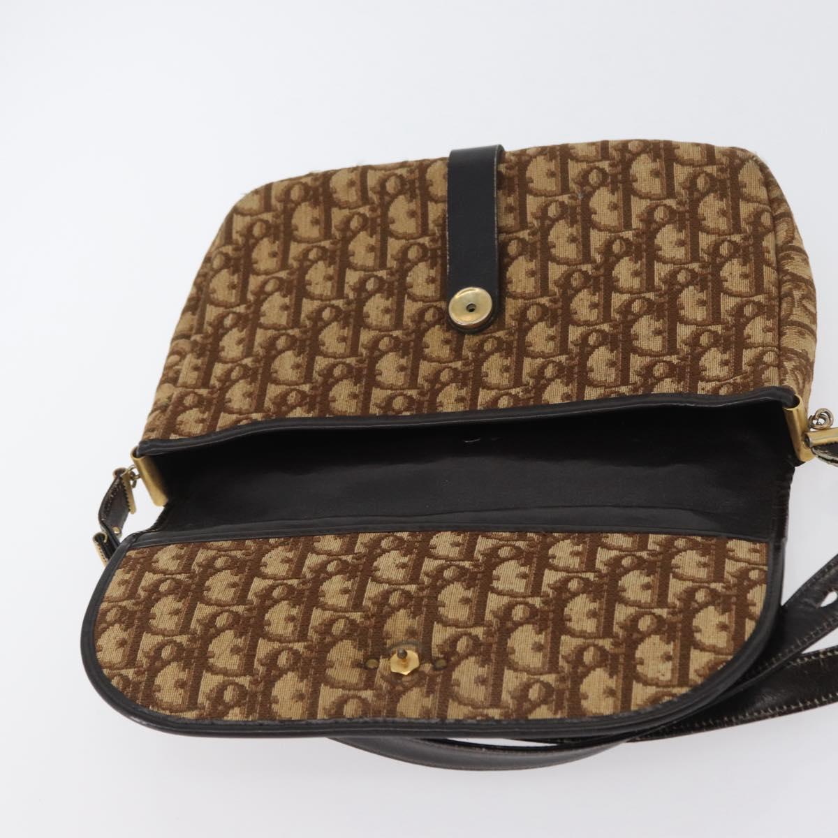 Christian Dior Trotter Canvas Shoulder Bag Brown Gold Auth 172238