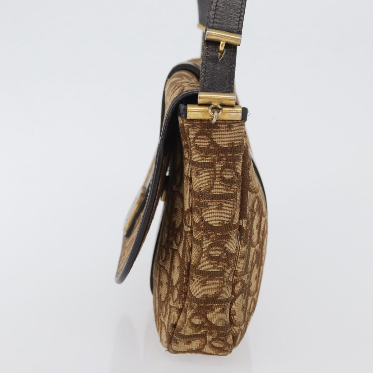 Christian Dior Trotter Canvas Shoulder Bag Brown Gold Auth 172238