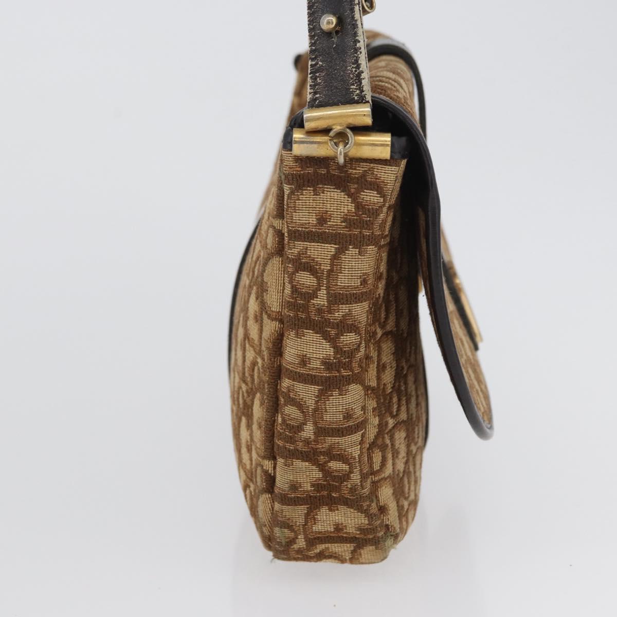 Christian Dior Trotter Canvas Shoulder Bag Brown Gold Auth 172238