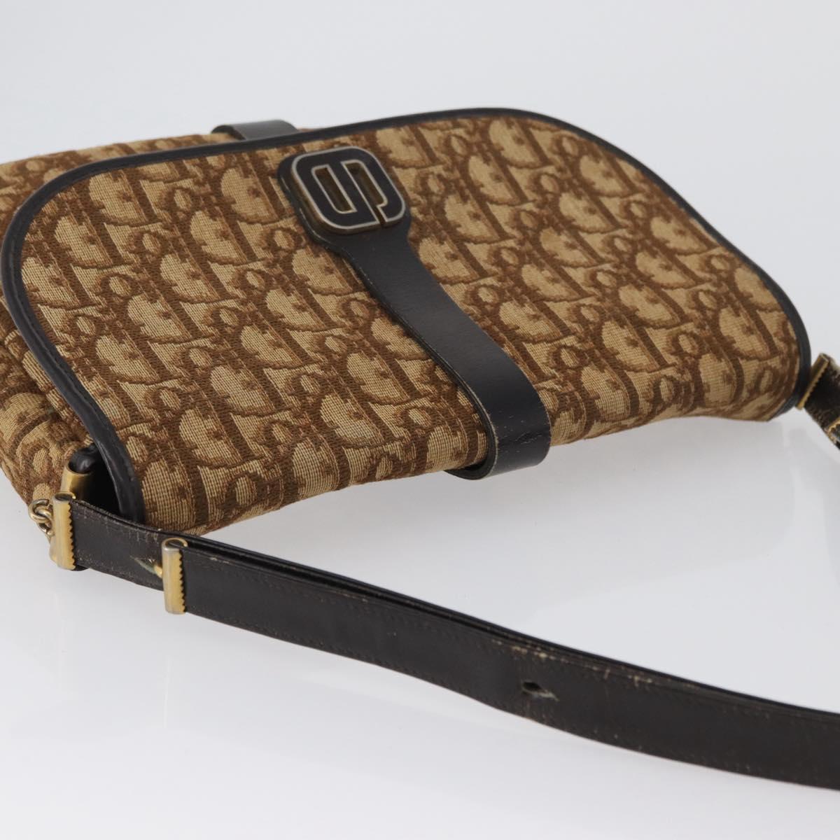 Christian Dior Trotter Canvas Shoulder Bag Brown Gold Auth 172238