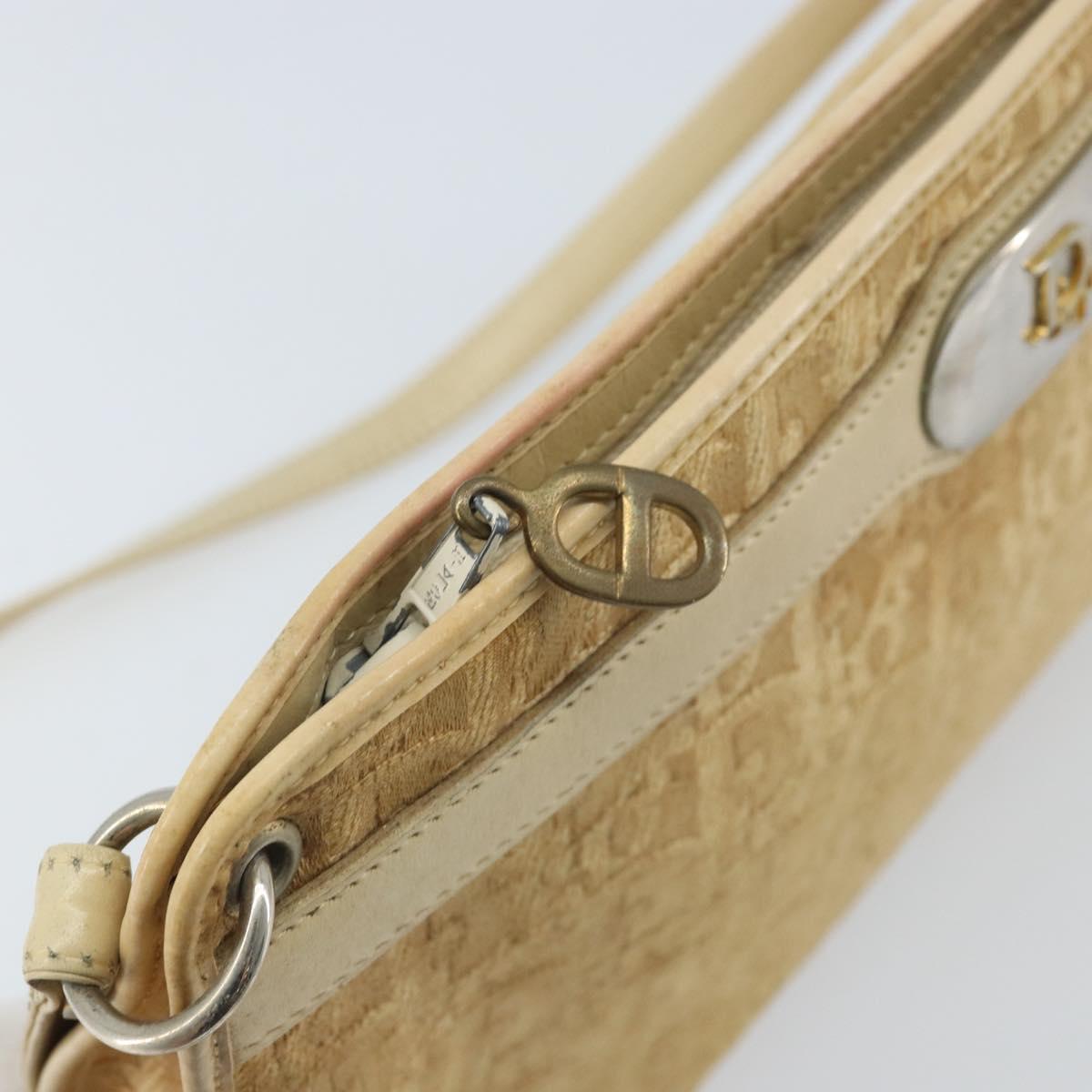 Christian Dior Trotter Canvas Shoulder Bag Beige Gold Auth 172239