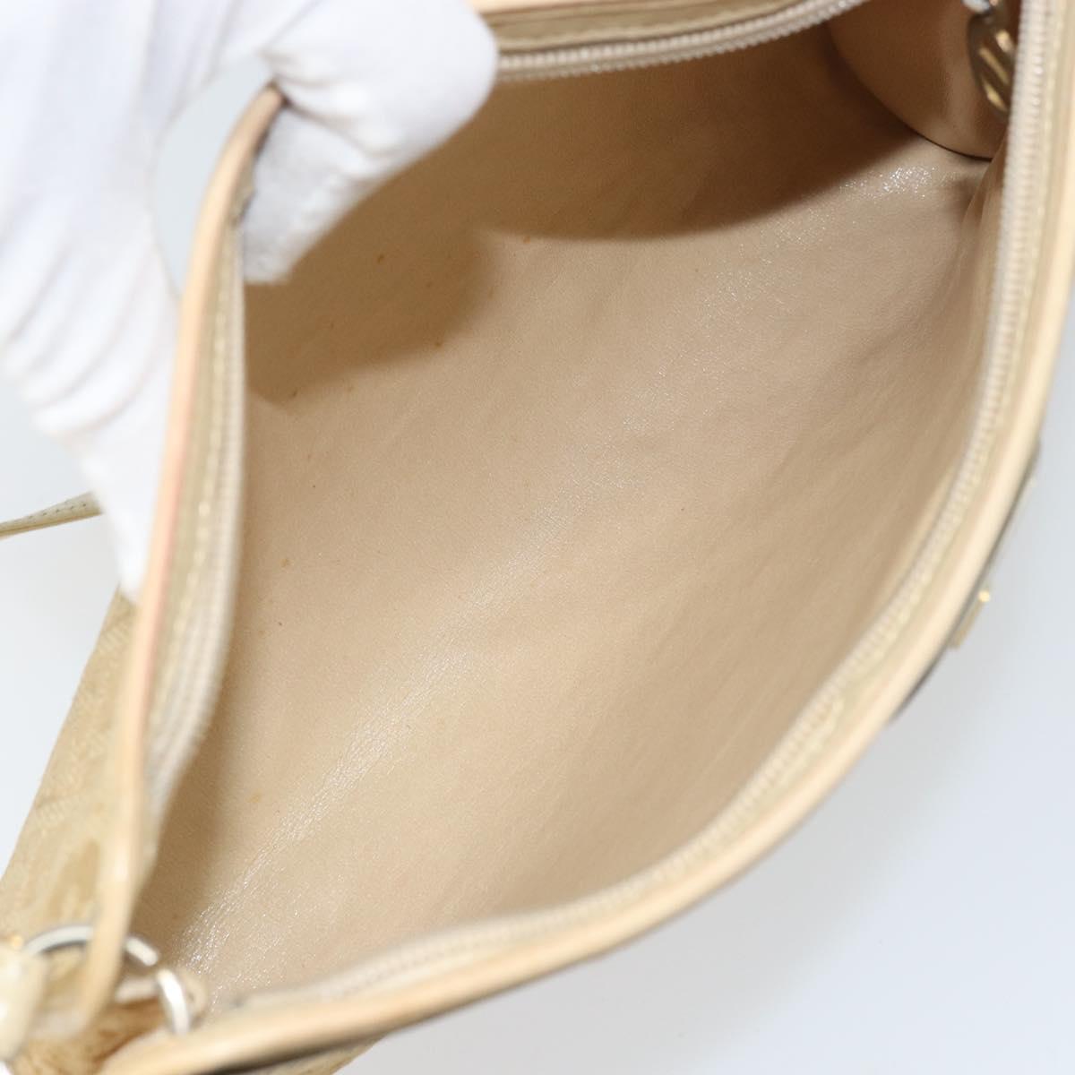 Christian Dior Trotter Canvas Shoulder Bag Beige Gold Auth 172239