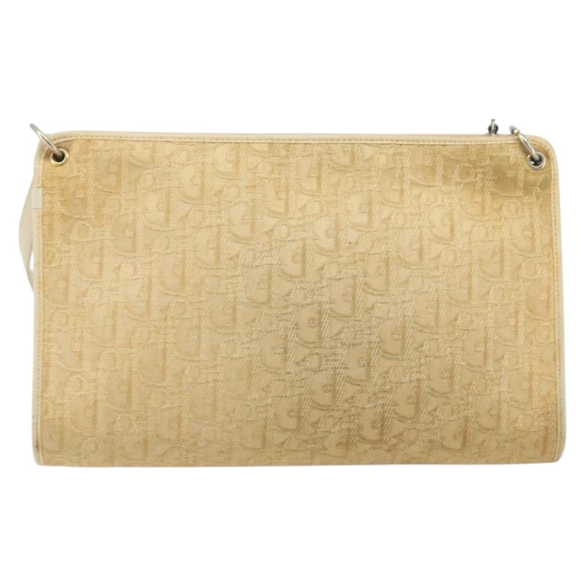 Christian Dior Trotter Canvas Shoulder Bag Beige Gold Auth 172239