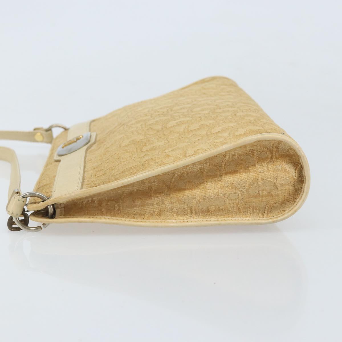 Christian Dior Trotter Canvas Shoulder Bag Beige Gold Auth 172239