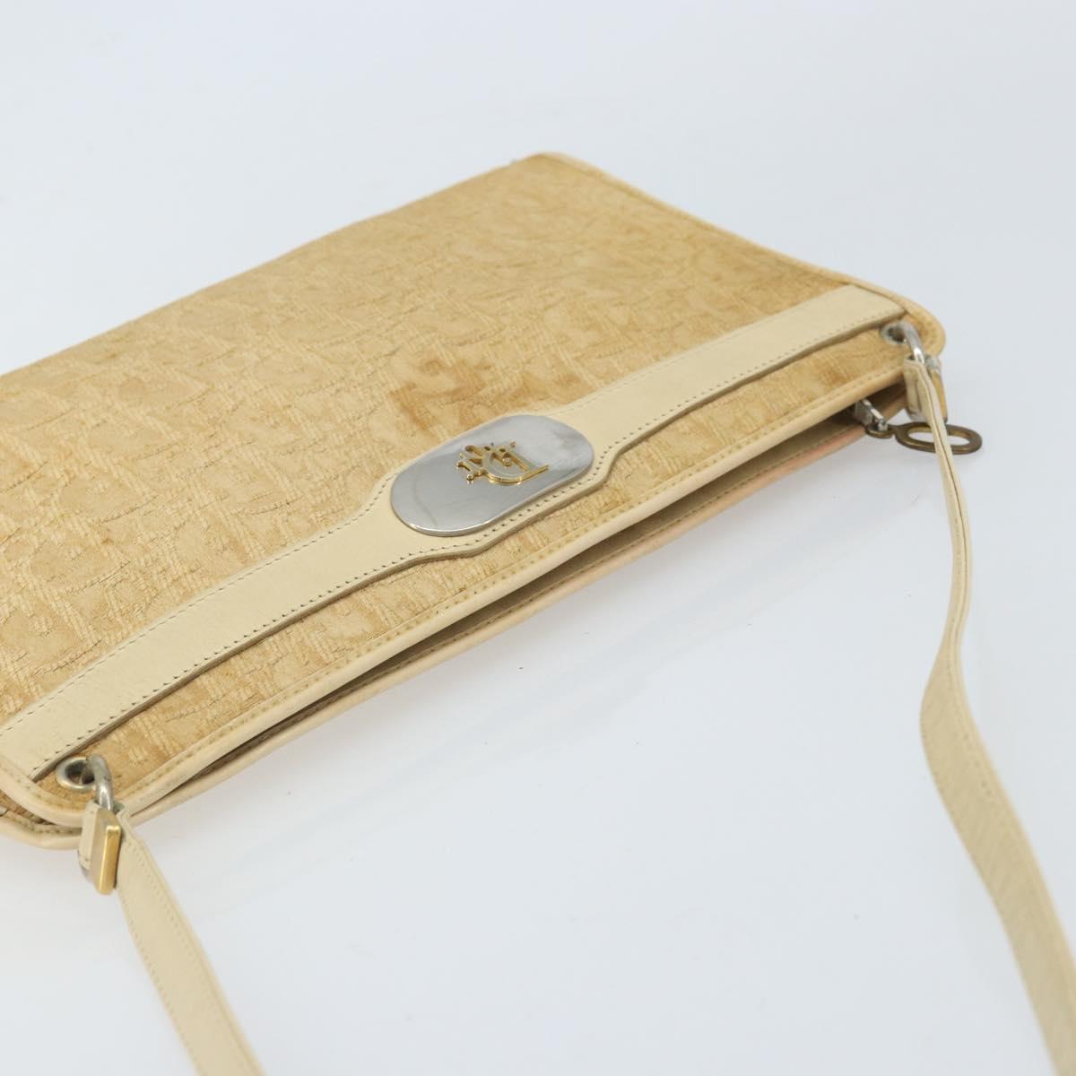 Christian Dior Trotter Canvas Shoulder Bag Beige Gold Auth 172239