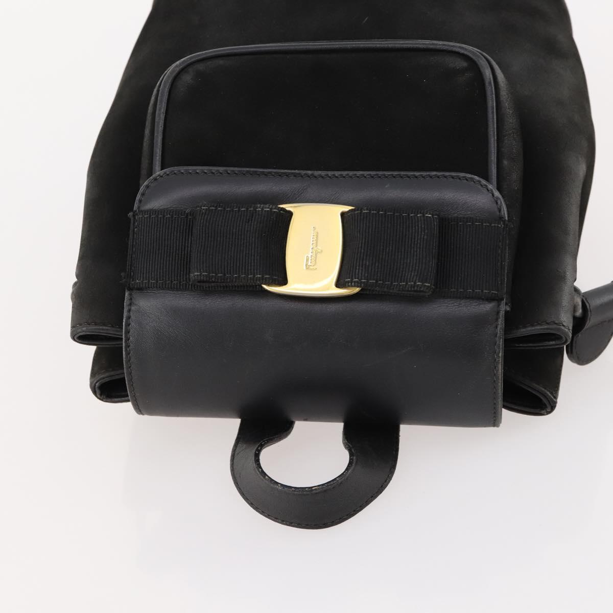 Salvatore Ferragamo Vara Ribbon Backpack Leather Black Gold Auth 172240
