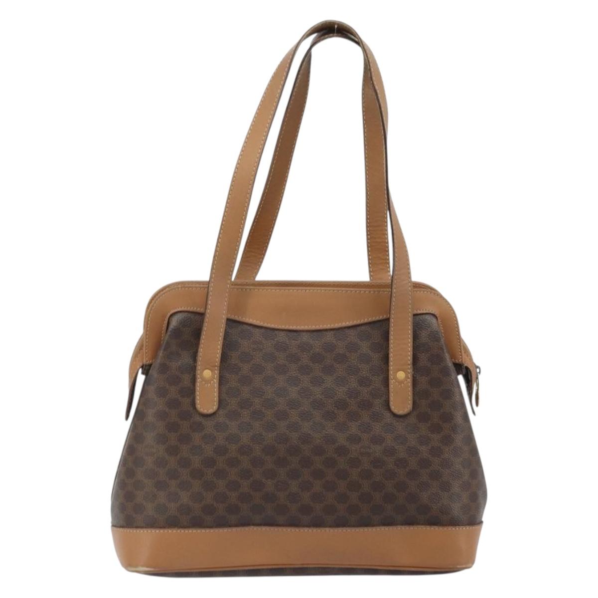 CELINE Macadam Canvas Hand Bag PVC Leather Brown Gold Auth 172241