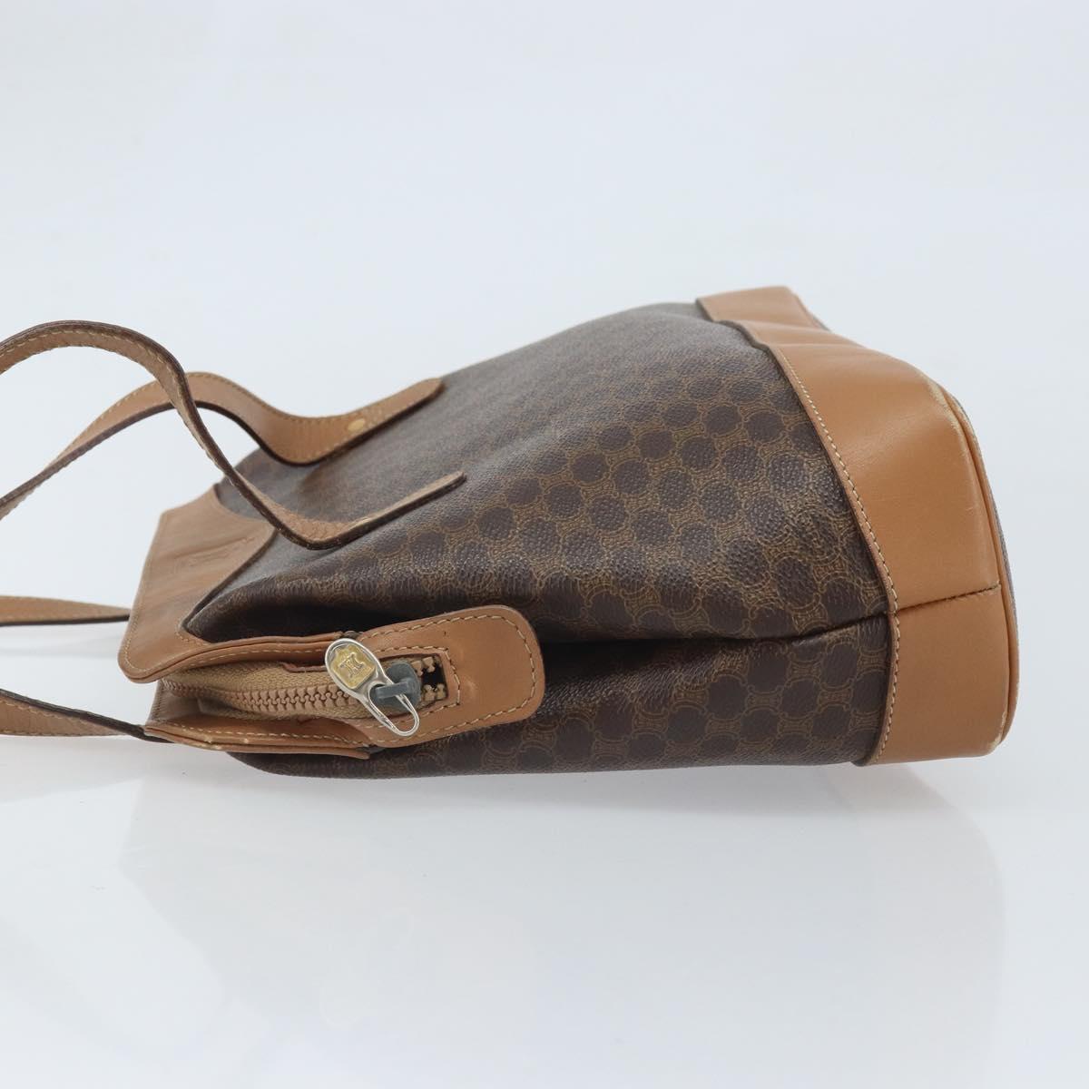 CELINE Macadam Canvas Hand Bag PVC Leather Brown Gold Auth 172241
