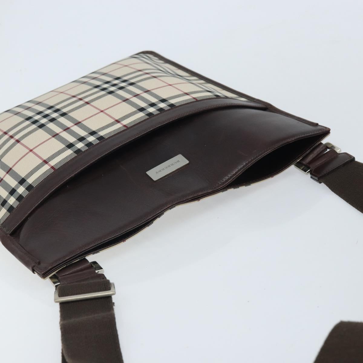 BURBERRY Nova Check Shoulder Bag Canvas Beige Silver Auth 172244