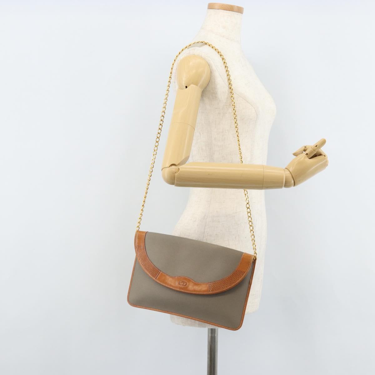 Christian Dior Chain Shoulder Bag Coated Canvas Gray Gold Auth 172247